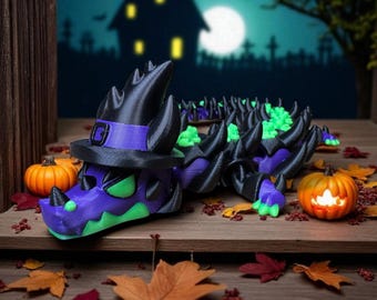 Halloween Decoration 3D Printed Glow In The Dark Articulating Witch With Cauldron Dragon Fidget Toy Spooky Halloween Gift Fall Decor