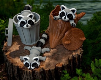 3D Printed Articulating Raccoon – Poseable Fidget Toy, Desk Buddy