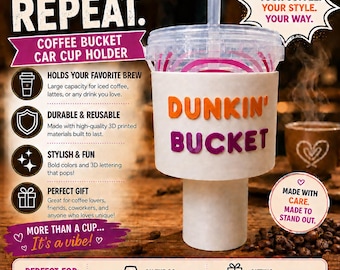 Coffee Bucket Car Cup Holder Adapter 3D Printed 48oz