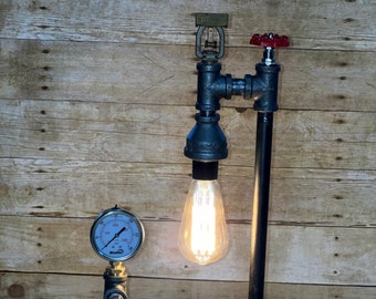 Industrial black pipe desk/table lamp- "Flamer"