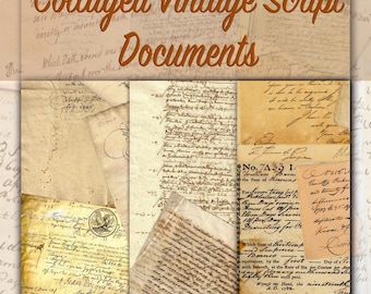 Vintage Script Collage, Ephemera, Junk Journal Pages (Digital Download)