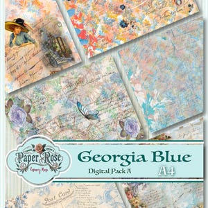 Georgia Blue Vintage Paper: A4 Journal & Scrapbook Printables (Digital Download)