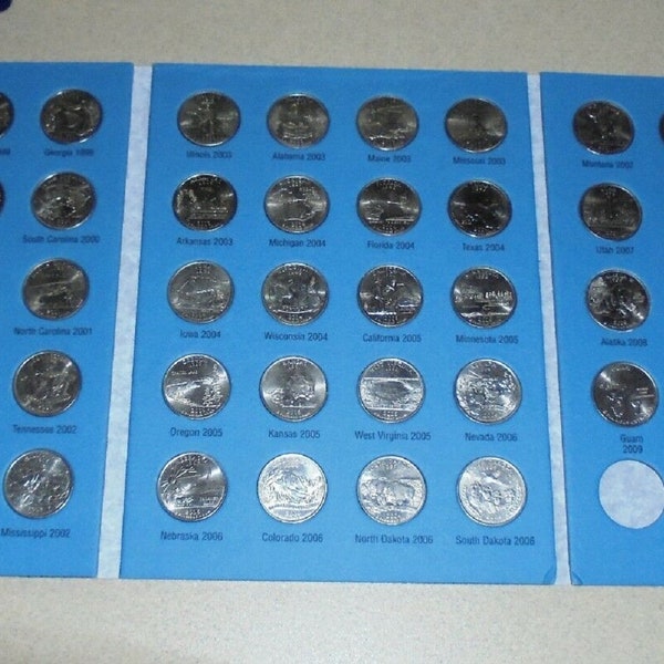 1999 - 2008 2009 - 50 State & 6 Territory Quarters Set Album Folder -  PD Mix Mint ~ Complete ~ 56 Uncirculated BU Shiny Coins Low Comb Ship