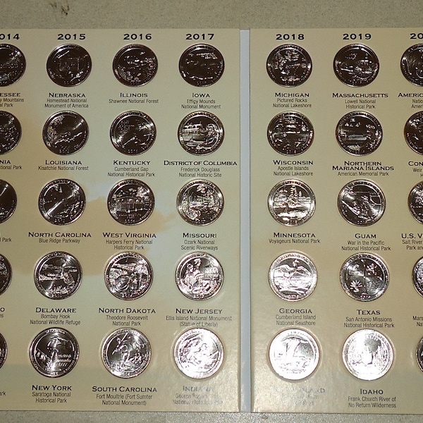 2010 2021 National Park Quarters Set - Complete Collection in New Coin Album Mix Mint - 56 UNC Uncirculated Quarters -Low Comb Shipping