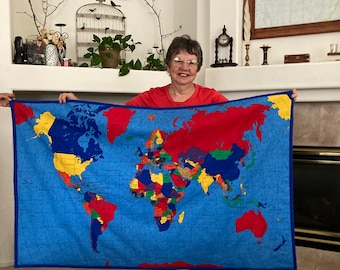 Vibrant World Map Throw/Lap Quilt