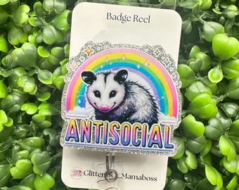 Antisocial Opossum | Cute opossum badge reel  | Funny Badge Reel | Nurse Badge Reel | Office Badge Reel | Animal Badge Reel