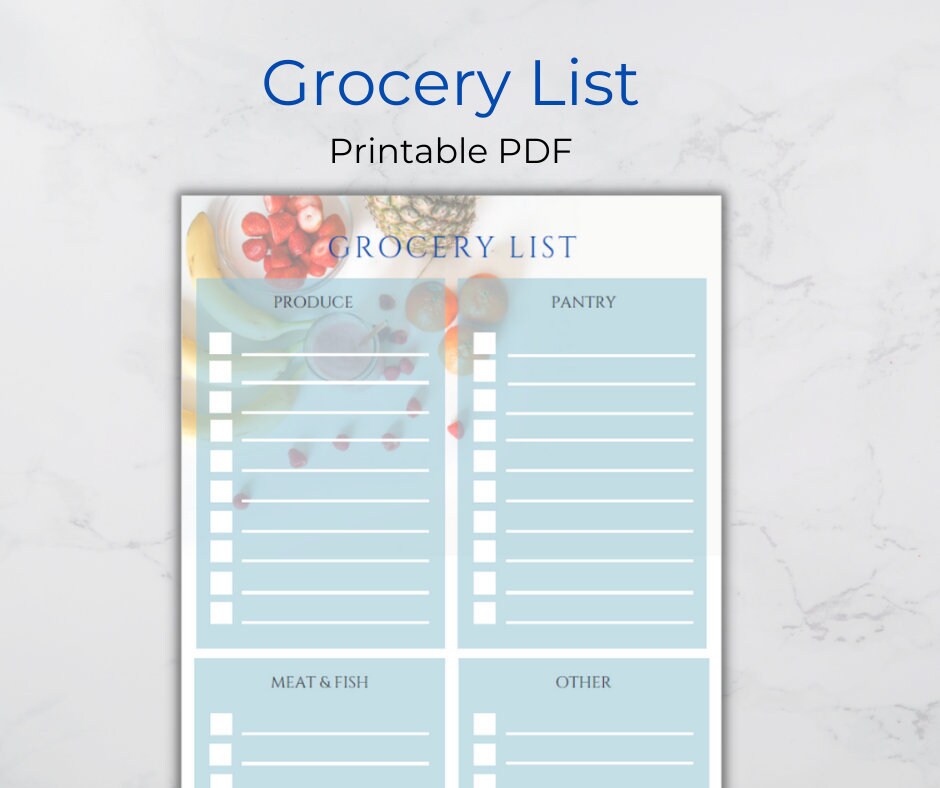 grocery list printable shopping list digital download etsy