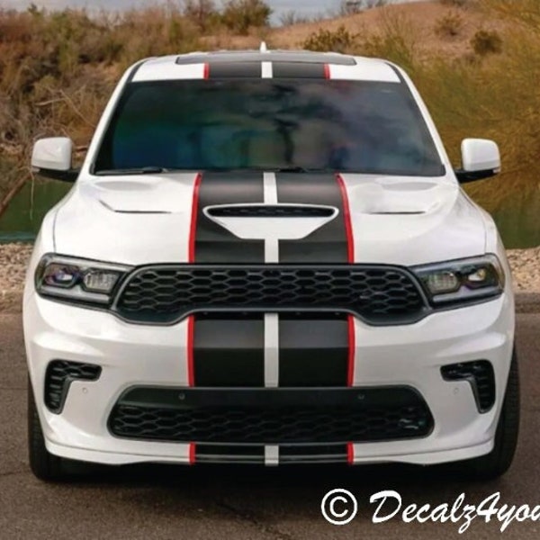 Dual 10" Racing Stripes (PRE-CUT)& Pin Stripe (Rally Stripe) Durango With Hood Scoop  Ready For Install Durango Racing Stripe Car Decal