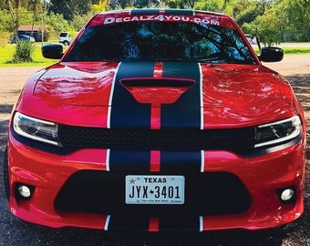 Award Winning Charger RACING Stripes Dual 10&quot; & Pin Stripe/Graphic Sticker For Charger With Hood Scoop 2015 - 2024