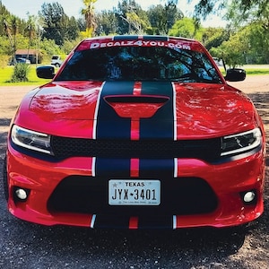Award Winning Charger RACING Stripes Dual 10&quot; & Pin Stripe/Graphic Sticker For Charger With Hood Scoop 2015 - 2024