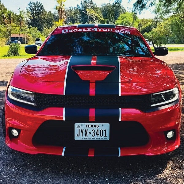 Award Winning Charger RACING Stripes Dual 10" & Pin Stripe/Graphic Sticker For Charger With Hood Scoop