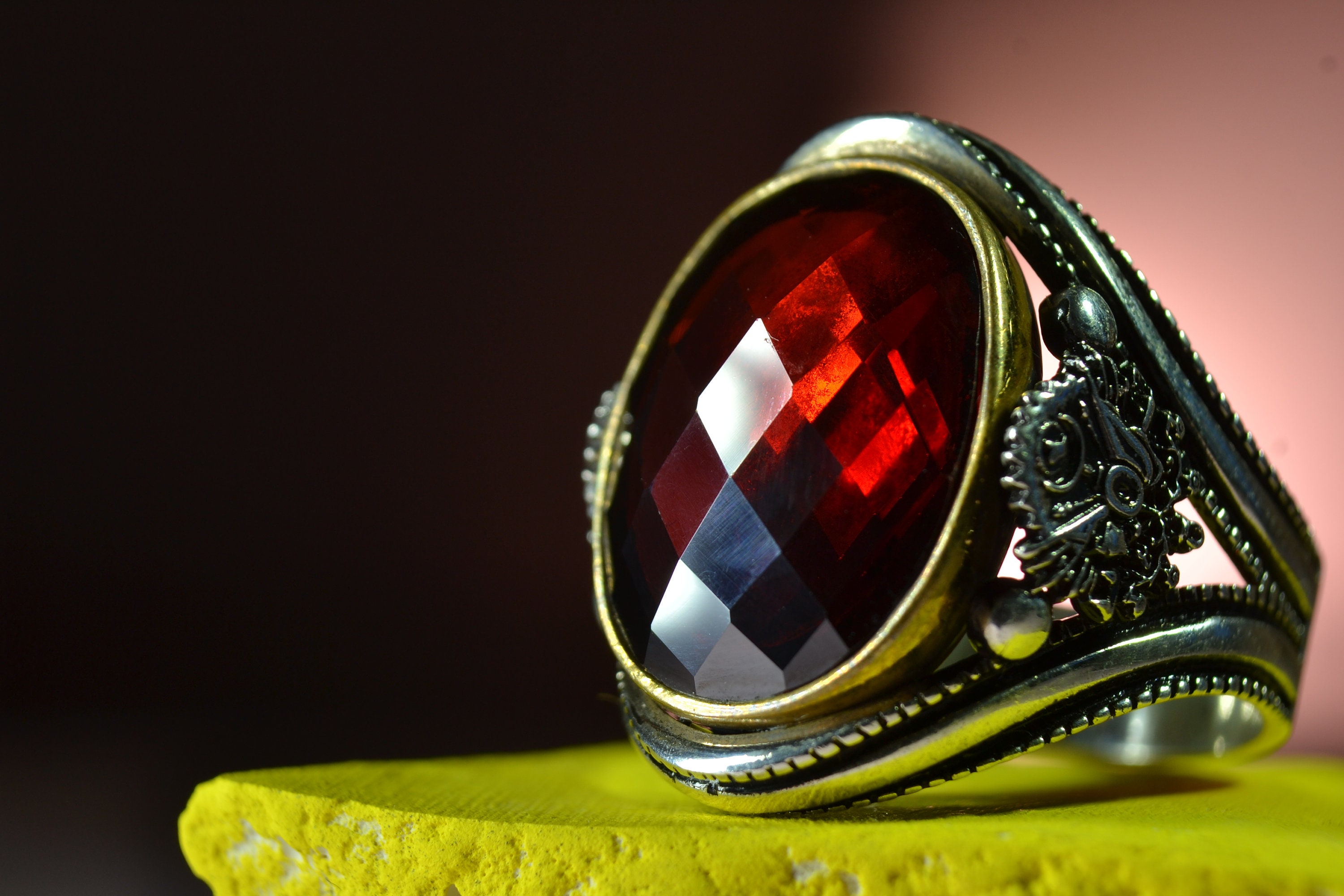 Red stone men's ring 925 sterling silver men's ring Etsy