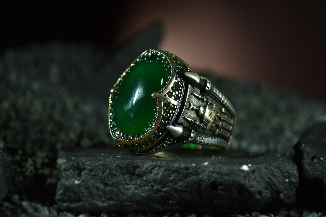 Green Stone Ring / Mens Ring / Sterling Silver Ring / Ring For Etsy