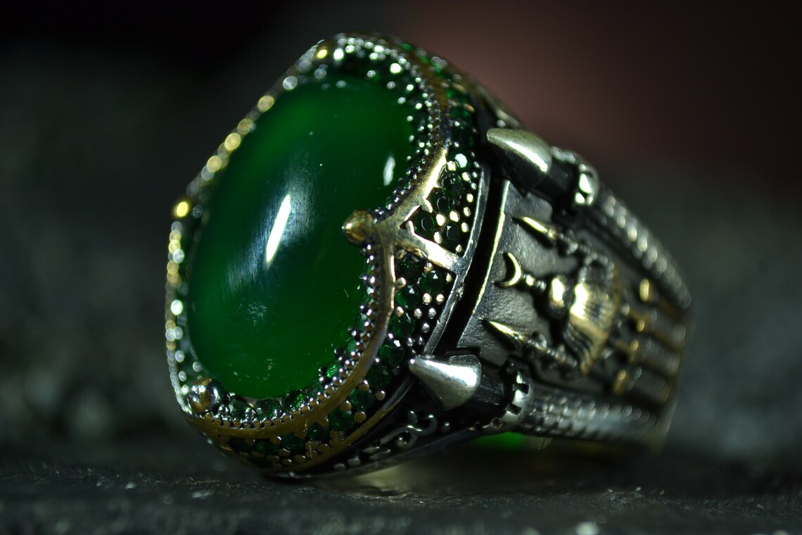 Green Stone Ring / Mens Ring / Sterling Silver Ring / Ring For Etsy