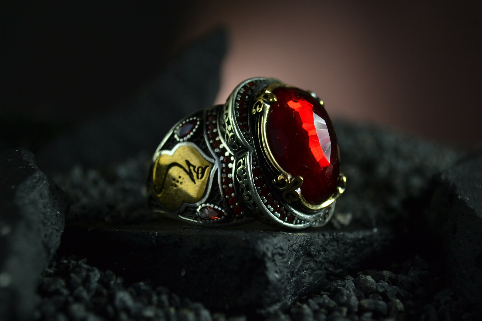Handmade rings ring with bright red stone silver men's Etsy