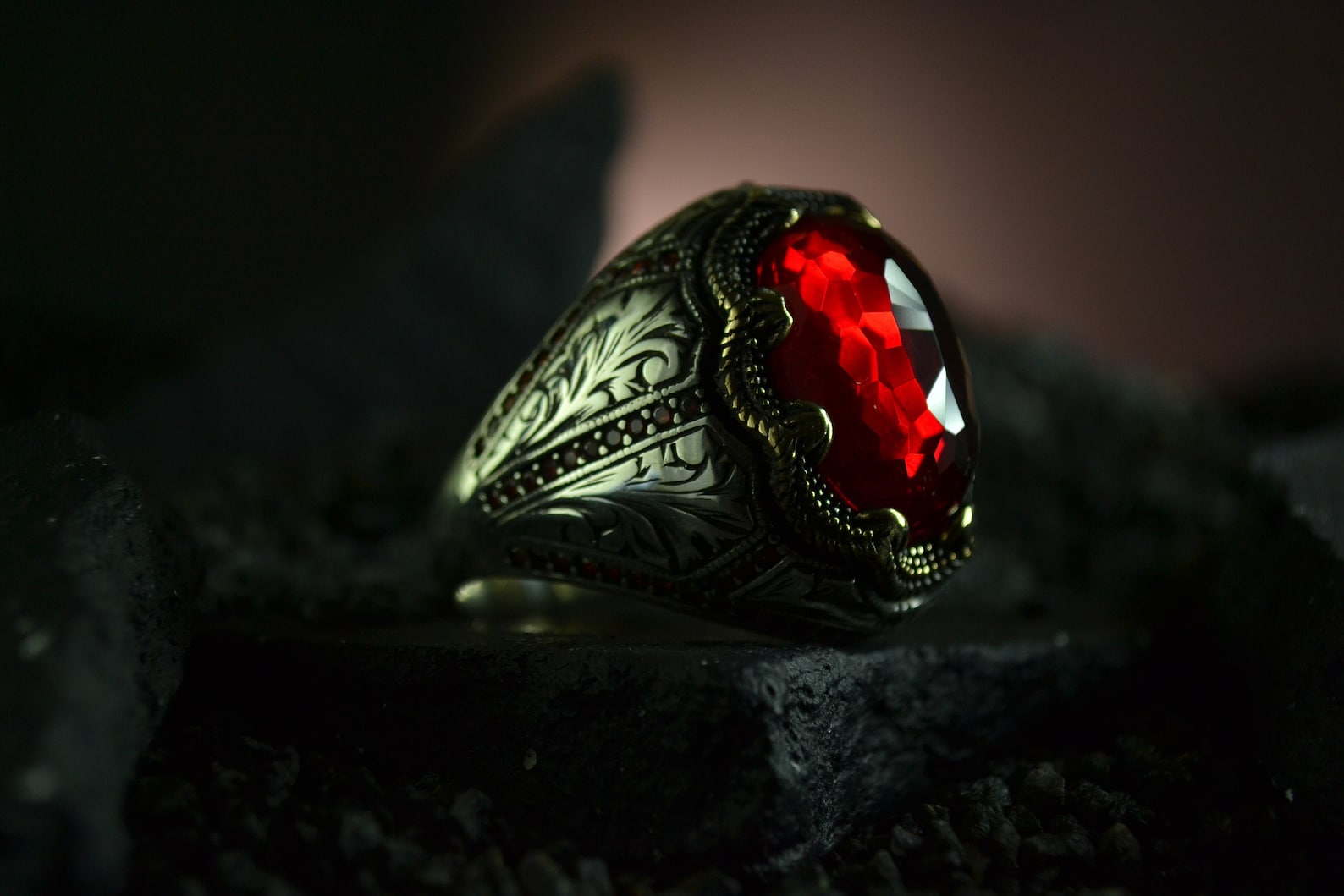 Men's ring red stone ring 925 sterling silver ring Etsy