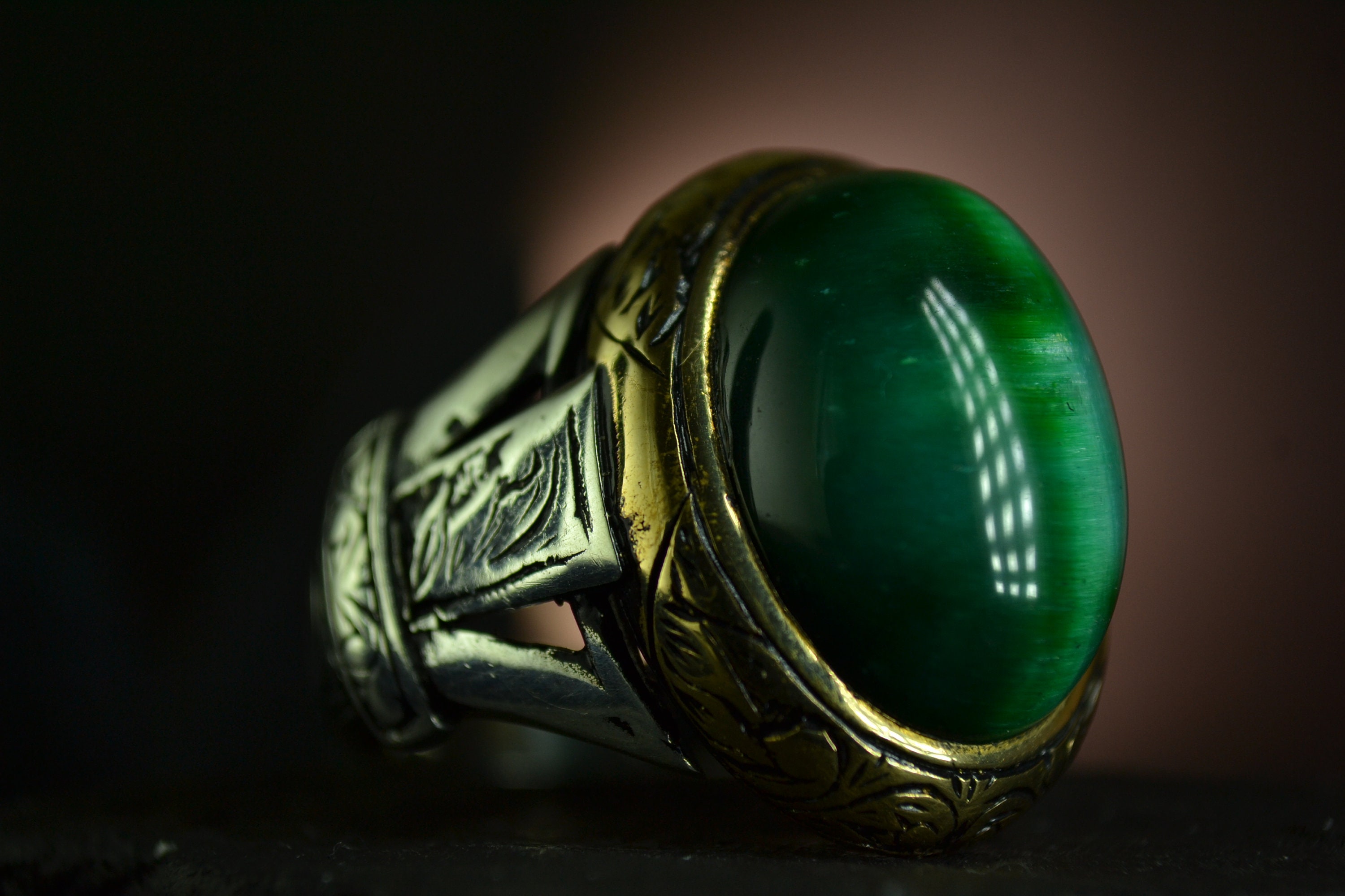 Green stone ring 925 sterling silver men's rings Etsy