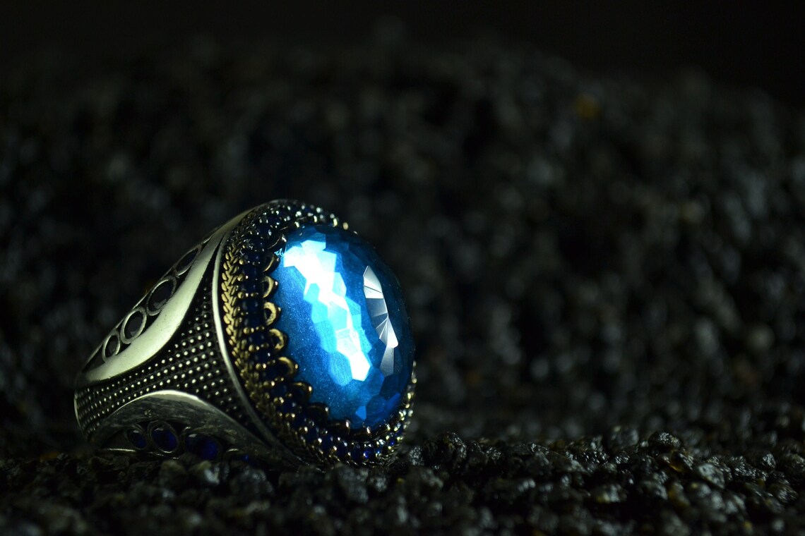 Handmade blue stone men's ring 925 sterling silver Etsy