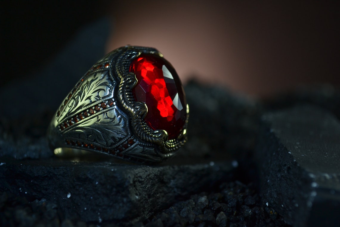 Men's ring red stone ring 925 sterling silver ring Etsy