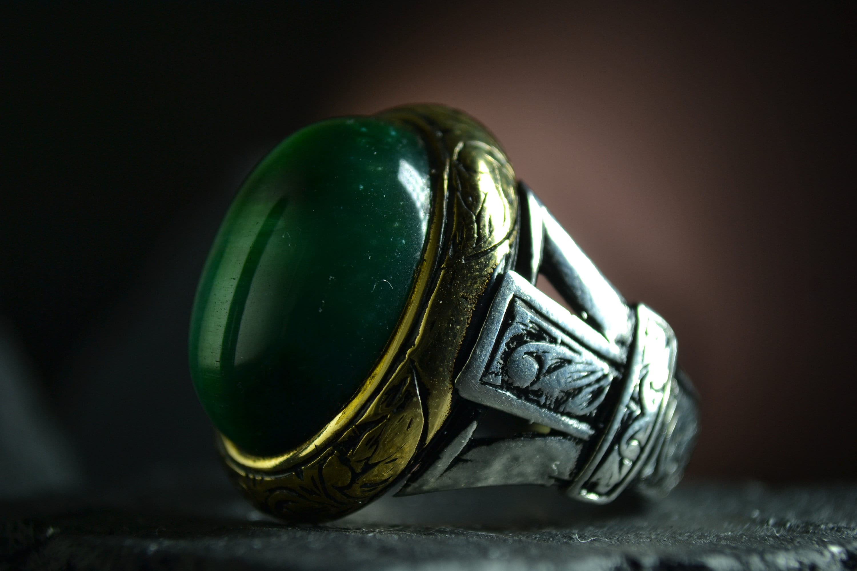 Green stone ring 925 sterling silver men's rings Etsy