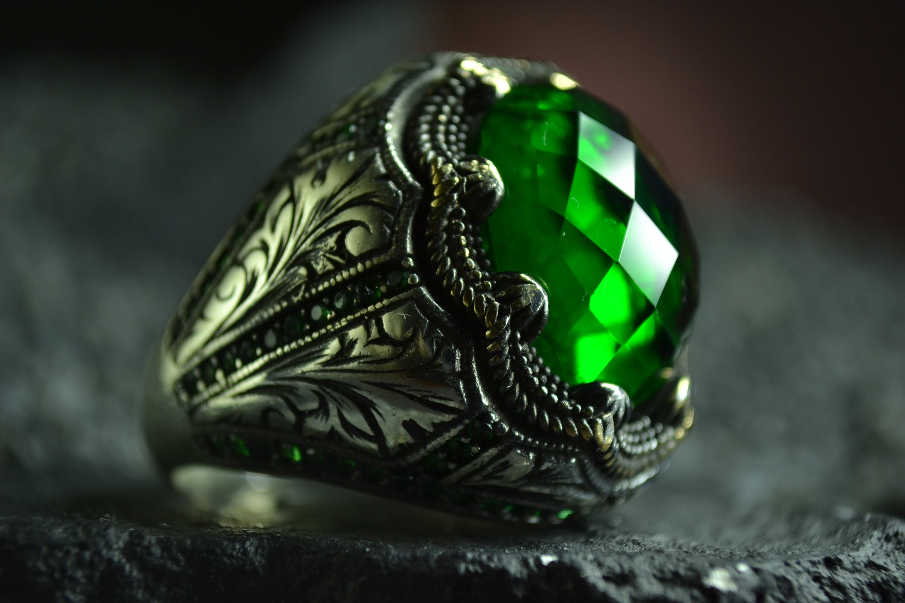 Green Stone Ring / Mens Ring / Sterling Silver Ring / Ring For Etsy