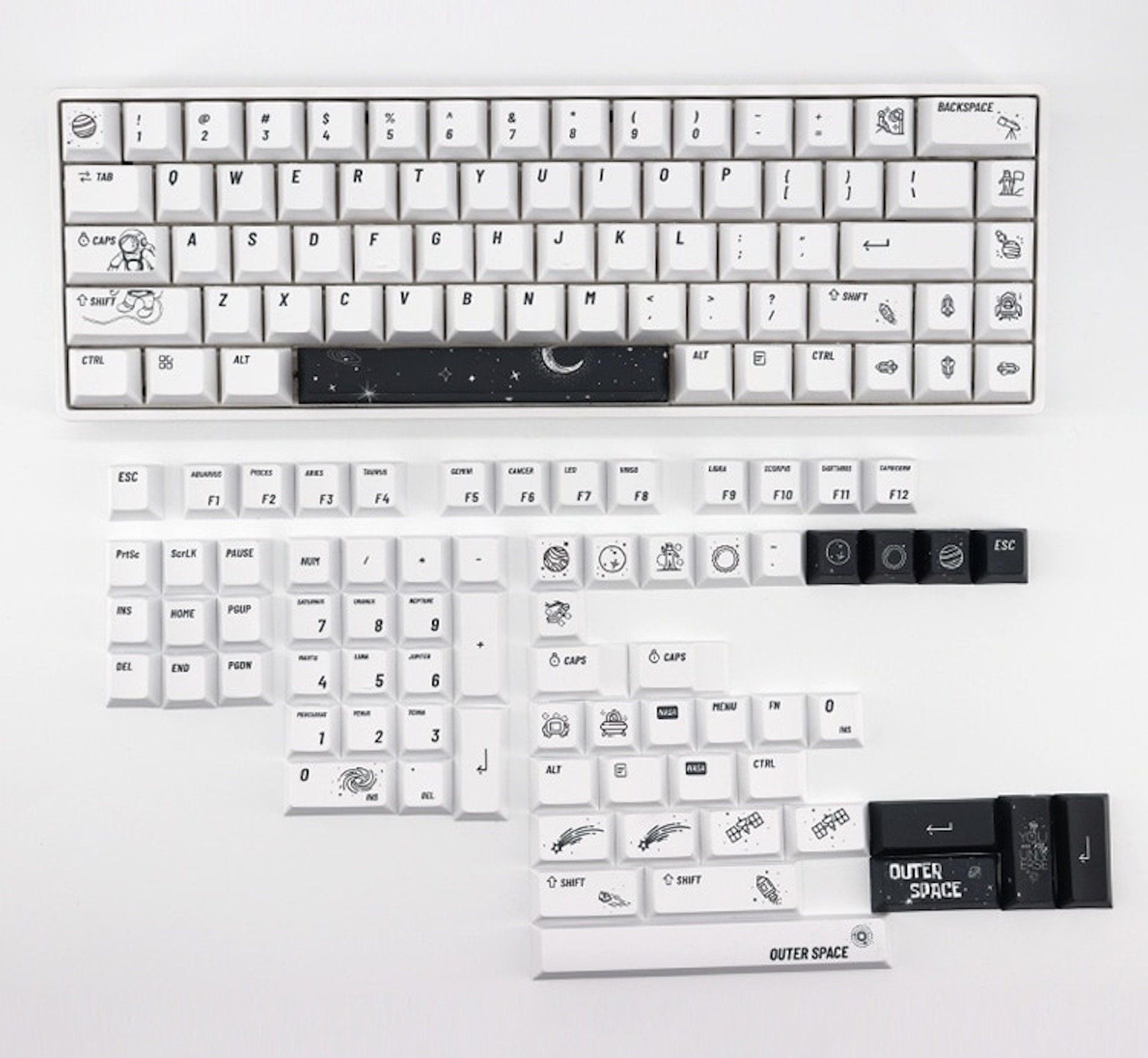 Outer Space Keycap Setwhite Keycaps Black and White Keycaps Etsy