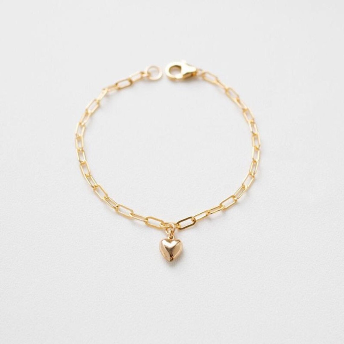 14k gold filled dainty paperclip heart charm bracelet with Etsy