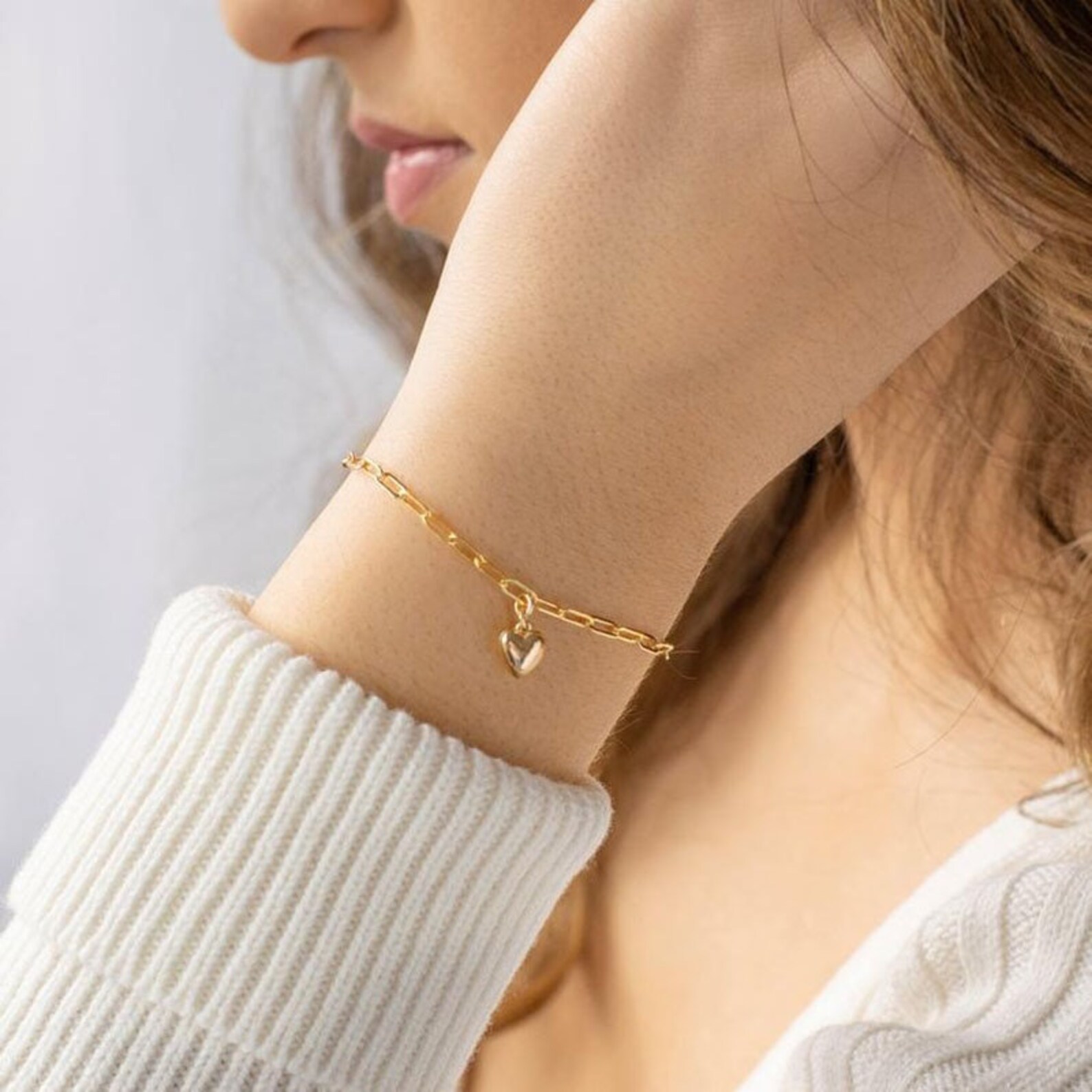 14k gold filled dainty paperclip heart charm bracelet with Etsy