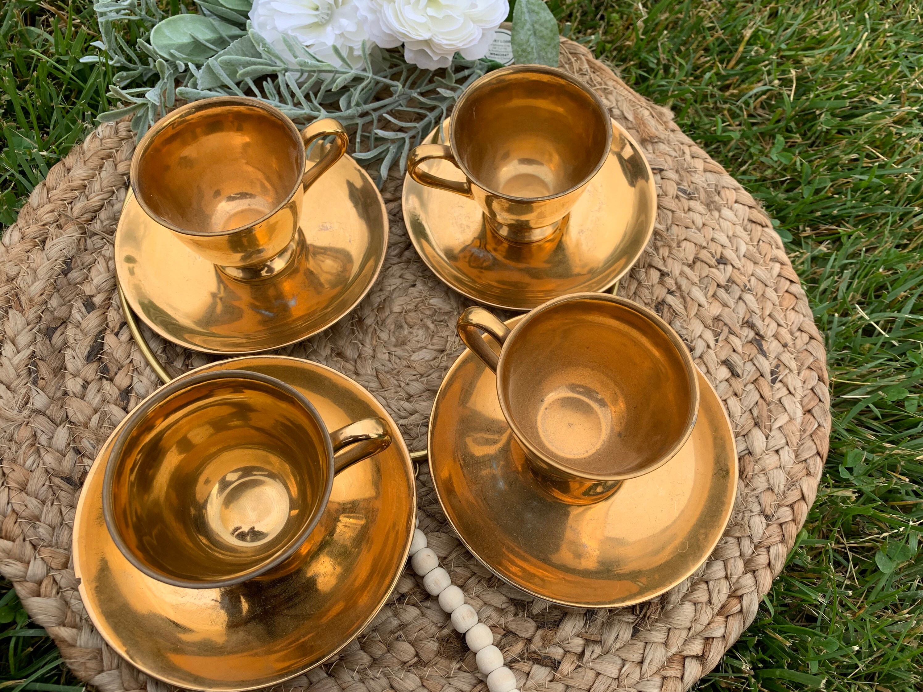 24K Gold Plated Teacups and Saucers Etsy