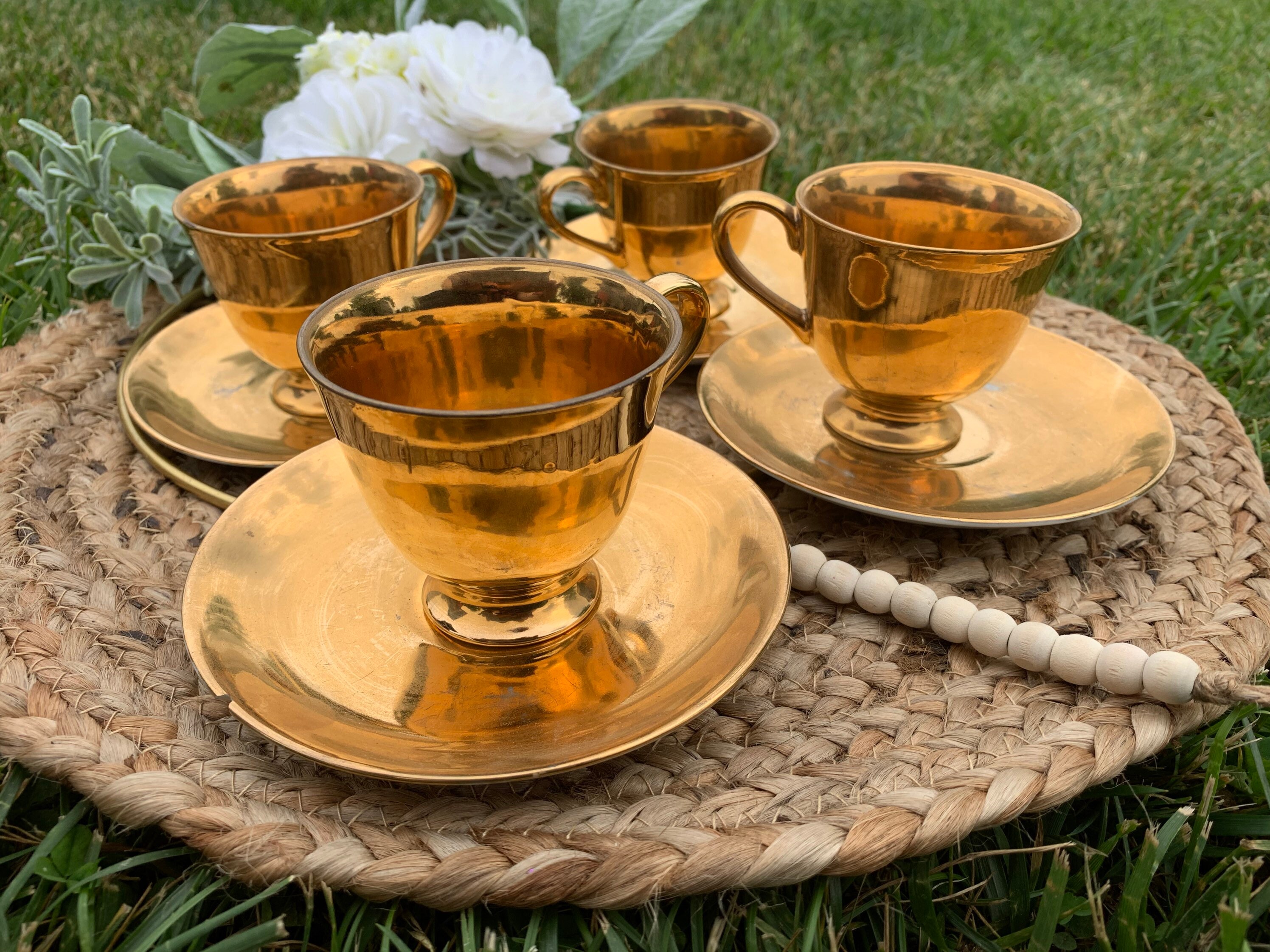 24K Gold Plated Teacups and Saucers Etsy