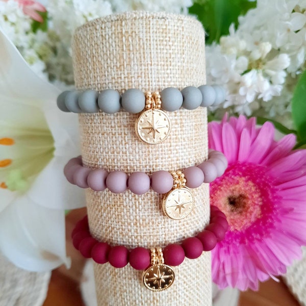 BRACELET breloque 《 rose des vents 》 - bracelet en perles rondes personnalisé