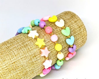 BRACELET 《Arc en Ciel》 - heart beads - star beads - round beads