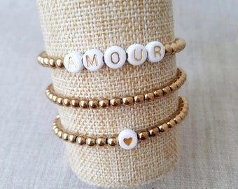PULSERA DE ORO PERSONALIZABLE - Pulsera de Hematita Dorada para Personalizar (nombre/palabra/mantra/iniciales) - letras de oro blanco