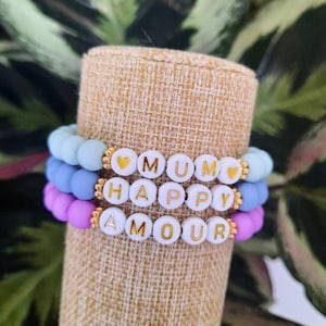 CANDICE Customizable Bracelet - bracelet to personalize (first name, date, initials, mantra) round beads - 21 colors