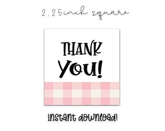 Danke Kappen Rosa, 2,25 inch quadratisch, Cookie Tags, Cookie dekorieren, Cookie Verpackung, printable, Instant Download, Small Business