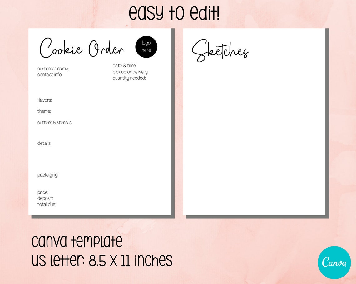 Simple Cookie Order Form Template Editable Canva Template Etsy