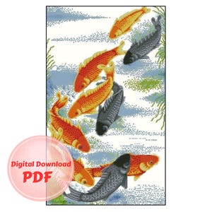 Cross Stitch Pattern - Lucky Koi Fish -Counted Cross Stitch/PDF File/Instant Download