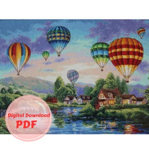 Cross Stitch Pattern - Hot Air Balloons - Counted Cross Stitch/PDF File/Instant Download
