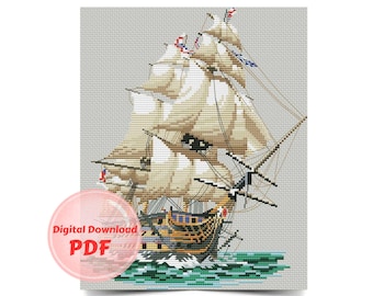 Sailing Ship Cross Stitch Pattern: Counted Aida (PDF File)
