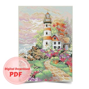 Cross Stitch Pattern - Summer At The Lighthouse -Counted Cross Stitch Design/Digital Download/PDF File