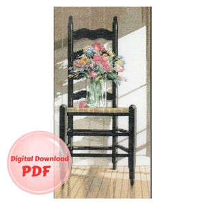 Cross Stitch Pattern - Dramatic Chair with Bouquet of Roses - Cross Stitch Pattern / PDF File / Digital File /Instant Download