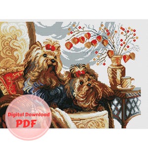 Cross Stitch Pattern - Cute Dogs - Counted Cross Stitch/PDF File/Instant Download/Digital File