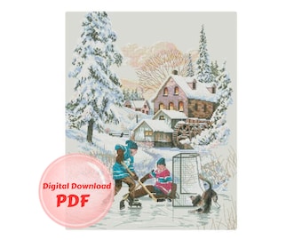 Hockey Rivalry Cross Stitch Pattern: Winter Scene (PDF Pattern)