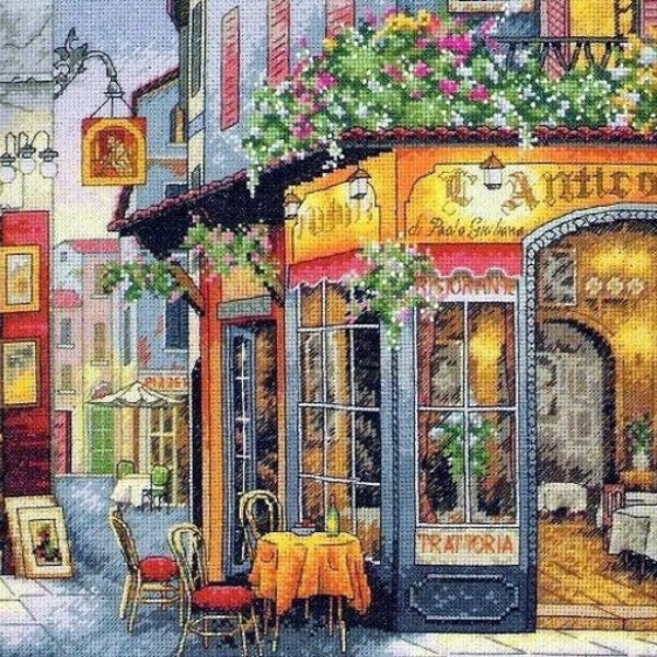 The Night Italian Cafe - Counted Cross Stitch/PDF File/Instant Download