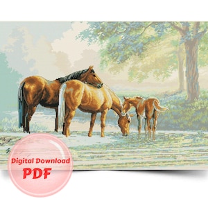 Cross Stitch Pattern - By The River - Counted Cross Stitch/PDF File/Instant Download/Animal Cross Stitch Design