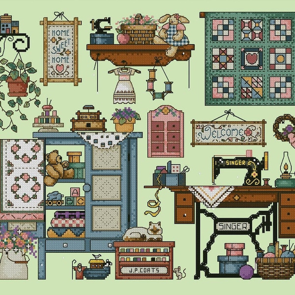 Sewing Room  - Counted Cross Stitch/PDF File/Instant Download