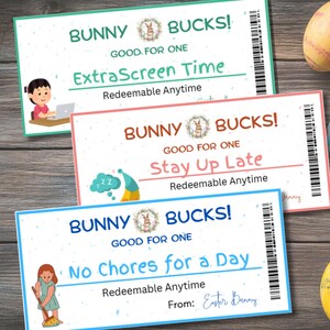 Kids Easter Bunny Bucks Printable - Fun & Customizable Reward Coupons | Easter Basket Stuffer | Fun Easter Gift for Kids | Instant Download