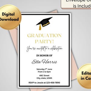 Editable Graduation Party Invitation Template, Class of 2025 Digital Invite, Instant Download, High School Graduation, College, University