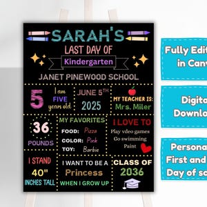 Editable First and Last Day of School Chalkboard Sign, Printable Kids School Memory Board, Back to School Photo Prop, PDF Instant Download