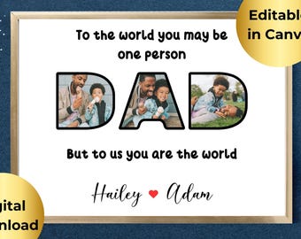 Editable Dad Photo Collage Frame, Canva Template, Digital Download, Printable Father’s Day Gift, DIY Gift for Dad, Personalized Dad frame